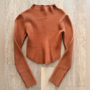 MABLE Ribbed Mock Neck Sweater - Rust Orange